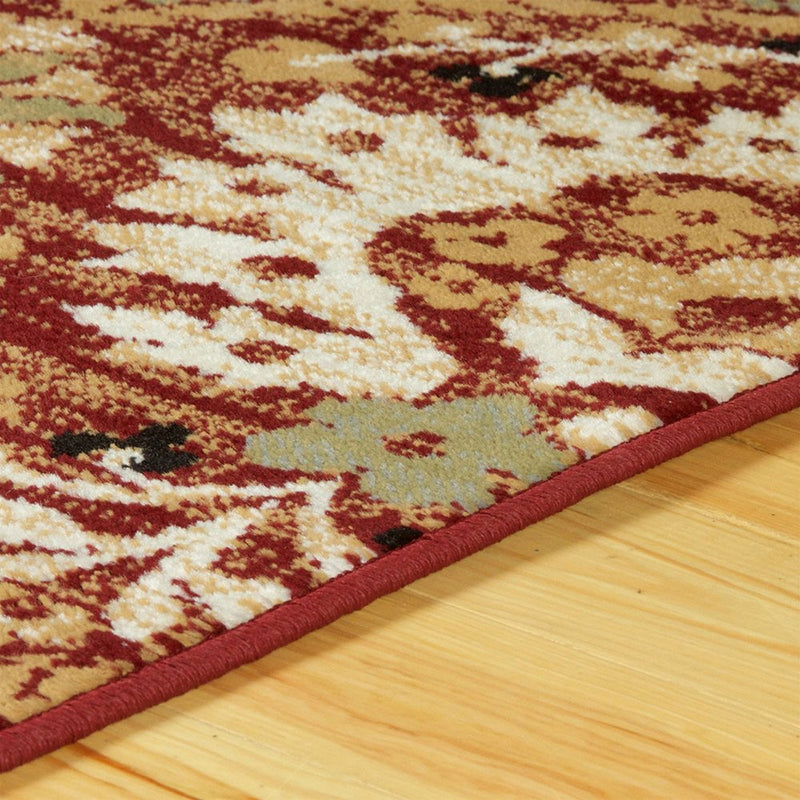 8' Red And Gold Floral Runner Rug