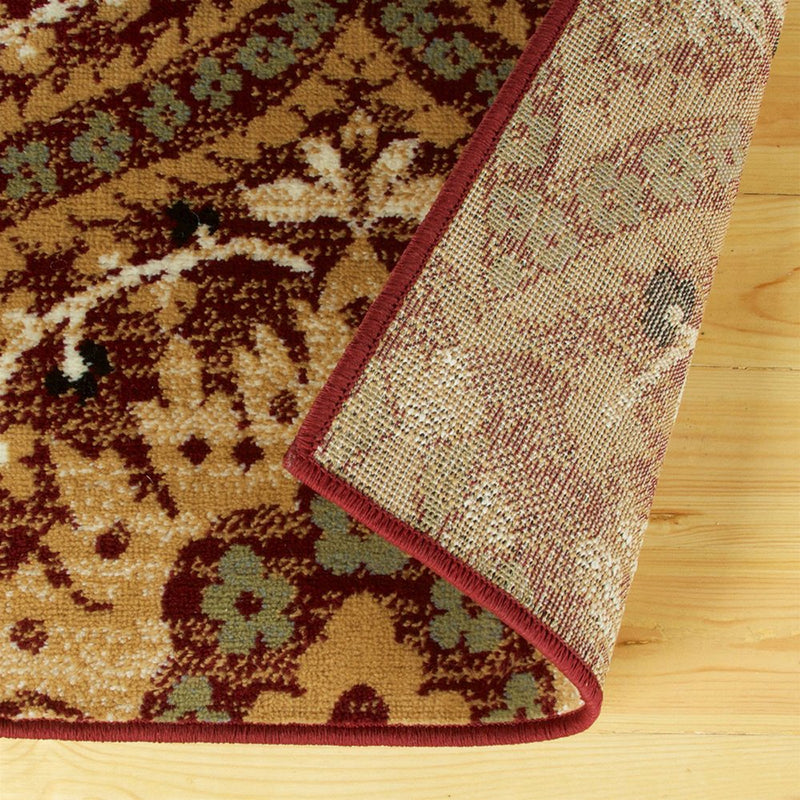 8' Red And Gold Floral Runner Rug