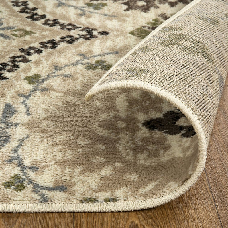 5' Brown Beige And Gray Floral Square Rug
