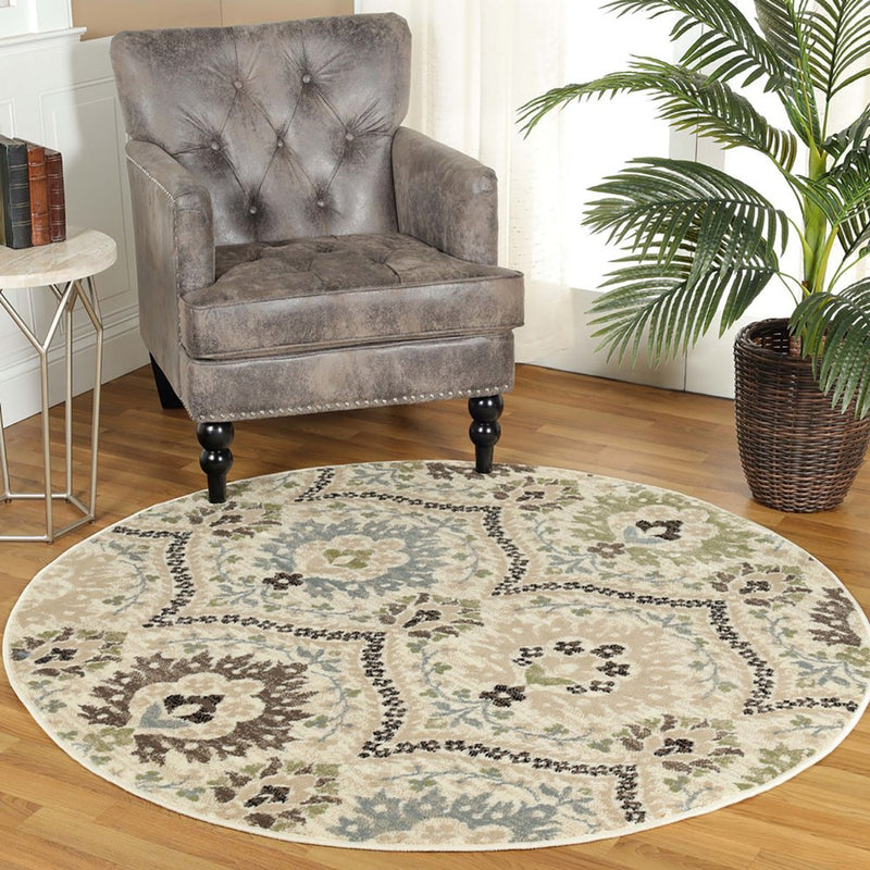 5' Brown Beige And Gray Floral Square Rug