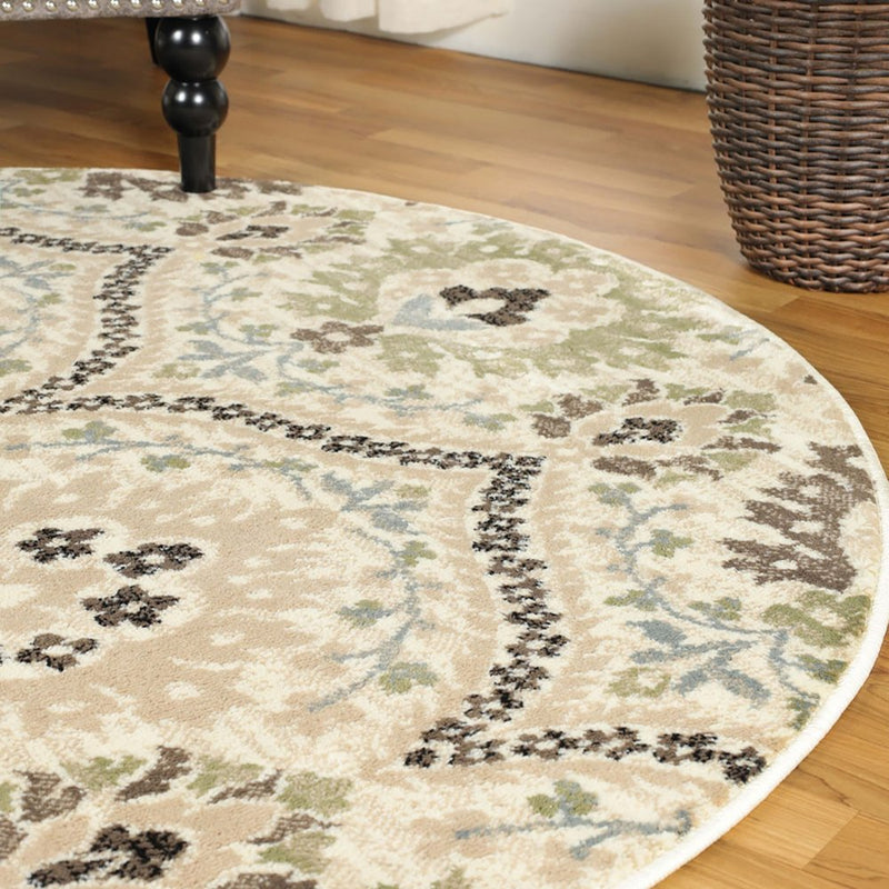 5' Brown Beige And Gray Floral Square Rug