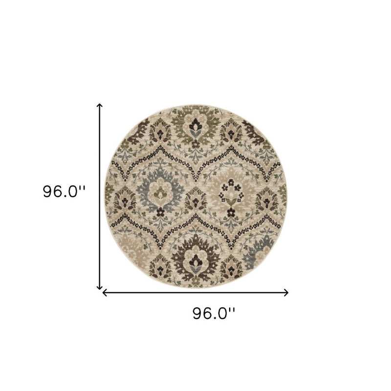5' Brown Beige And Gray Floral Square Rug