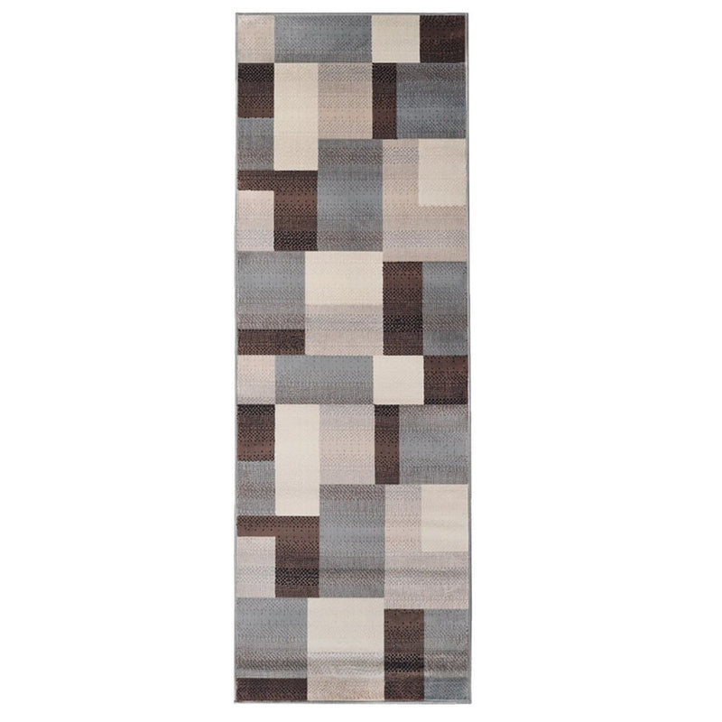12' Gray Tan And Brown Patchwork Runner Rug