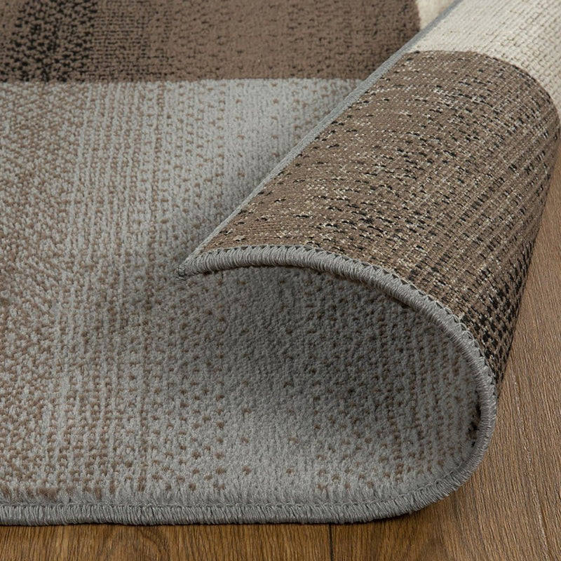 12' Gray Tan And Brown Patchwork Runner Rug