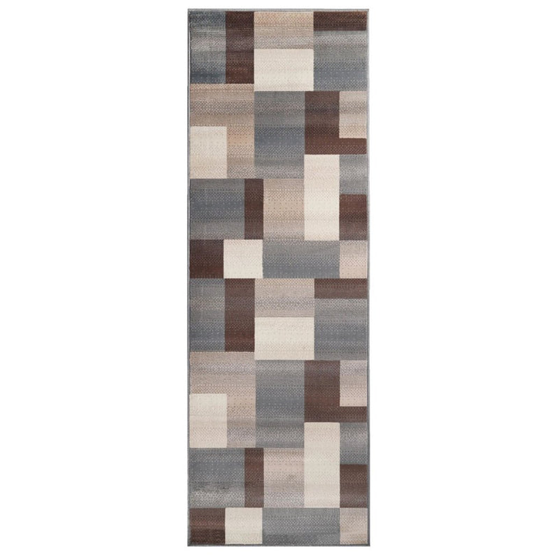 10' Gray Tan And Brown Patchwork Runner Rug