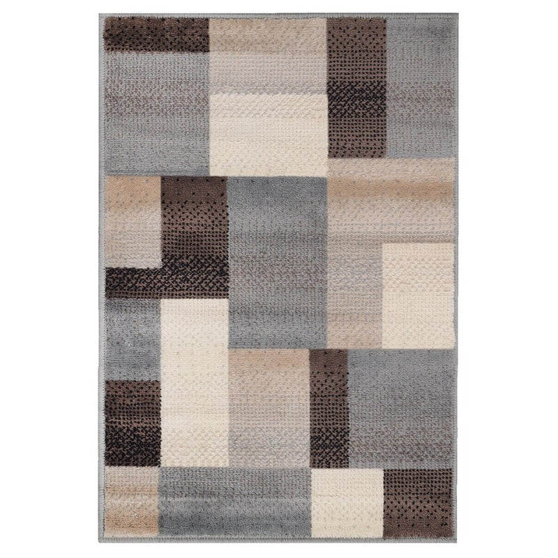 12' Gray Tan And Brown Patchwork Runner Rug
