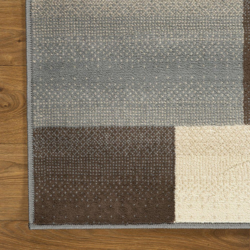10' Gray Tan And Brown Patchwork Runner Rug