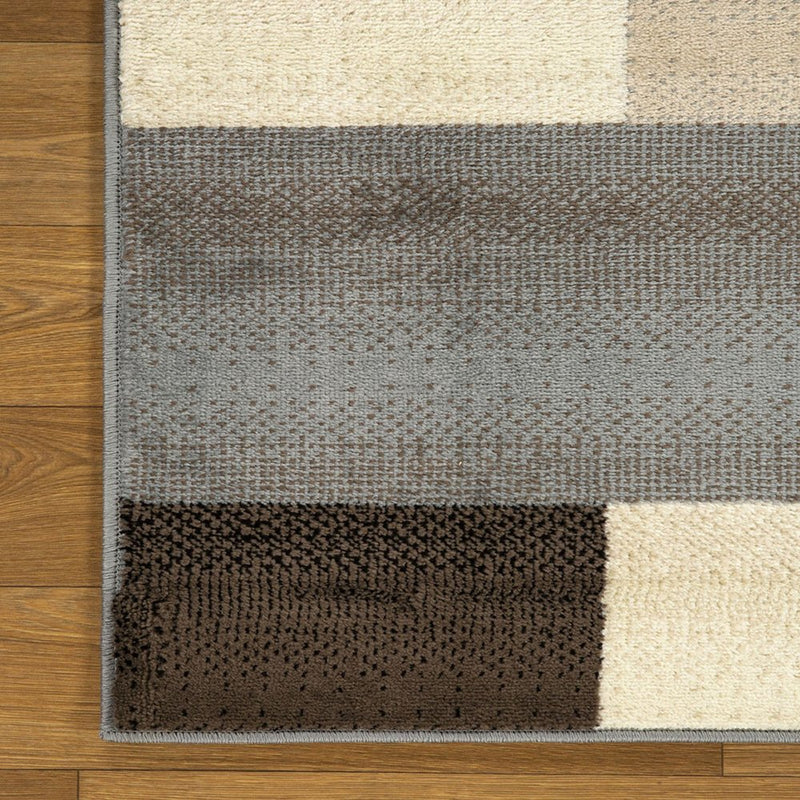 12' Gray Tan And Brown Patchwork Runner Rug