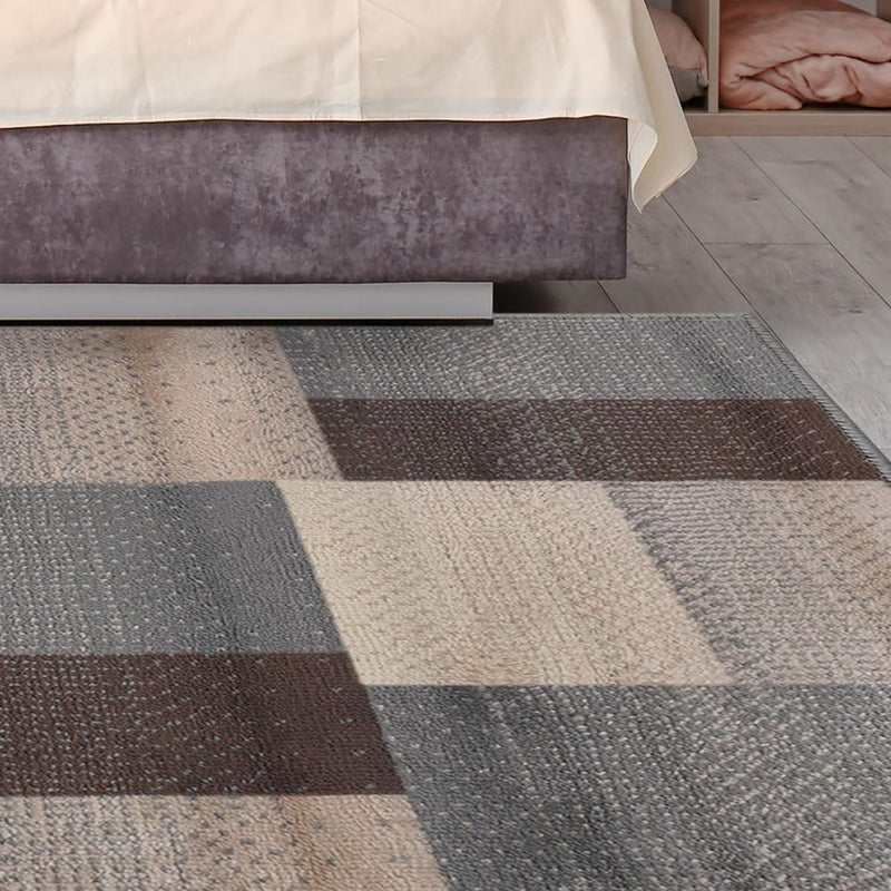 10' Gray Tan And Brown Patchwork Runner Rug