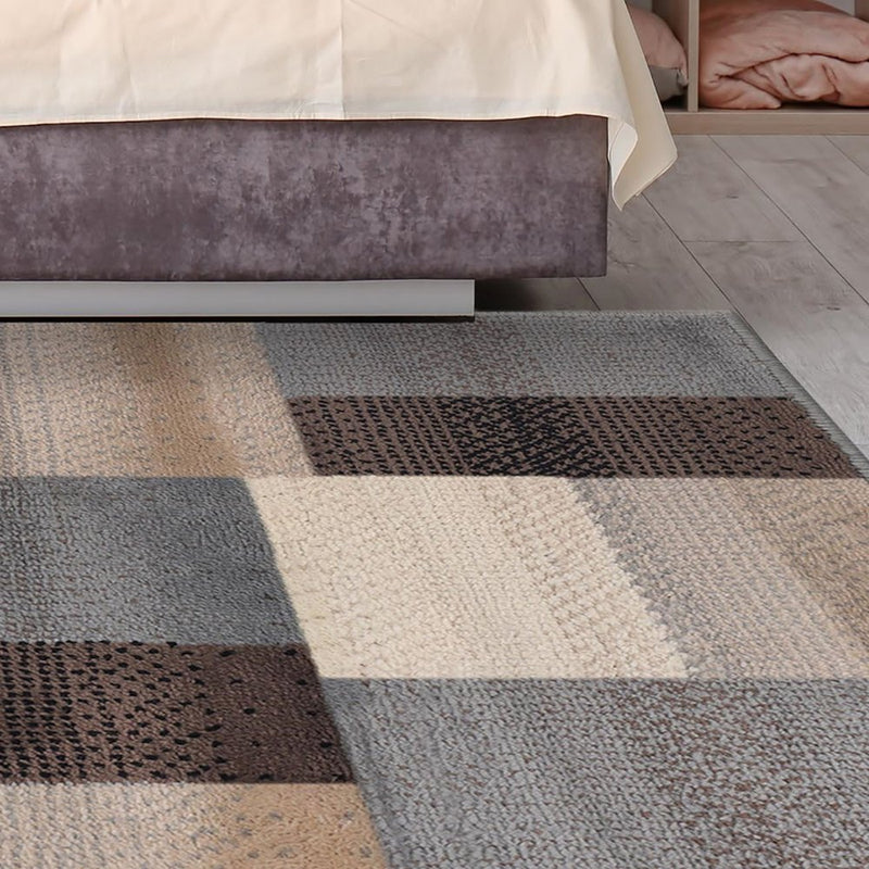 12' Gray Tan And Brown Patchwork Runner Rug