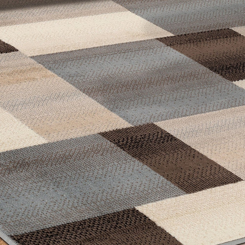 12' Gray Tan And Brown Patchwork Runner Rug