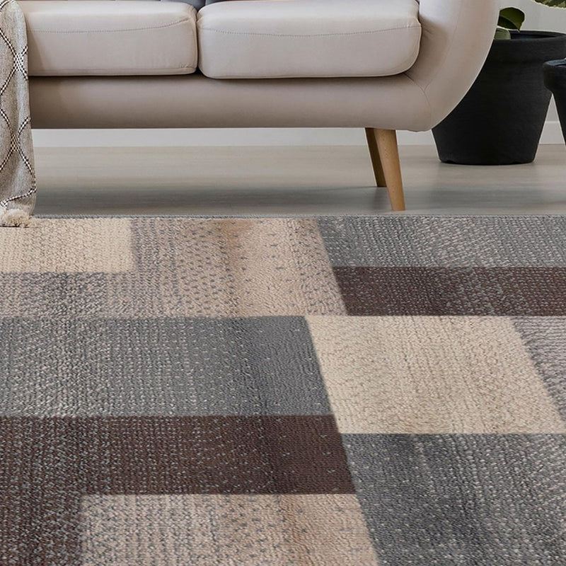 10' Gray Tan And Brown Patchwork Runner Rug