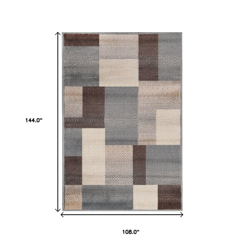 10' Gray Tan And Brown Patchwork Runner Rug