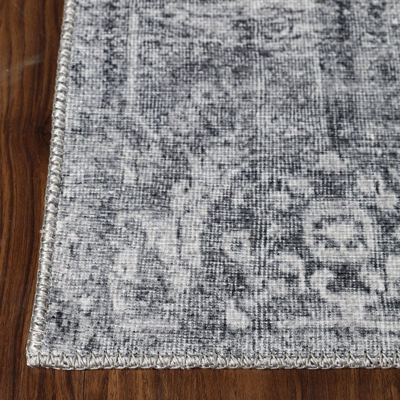 8' Charcoal And Gray Oriental Runner Rug