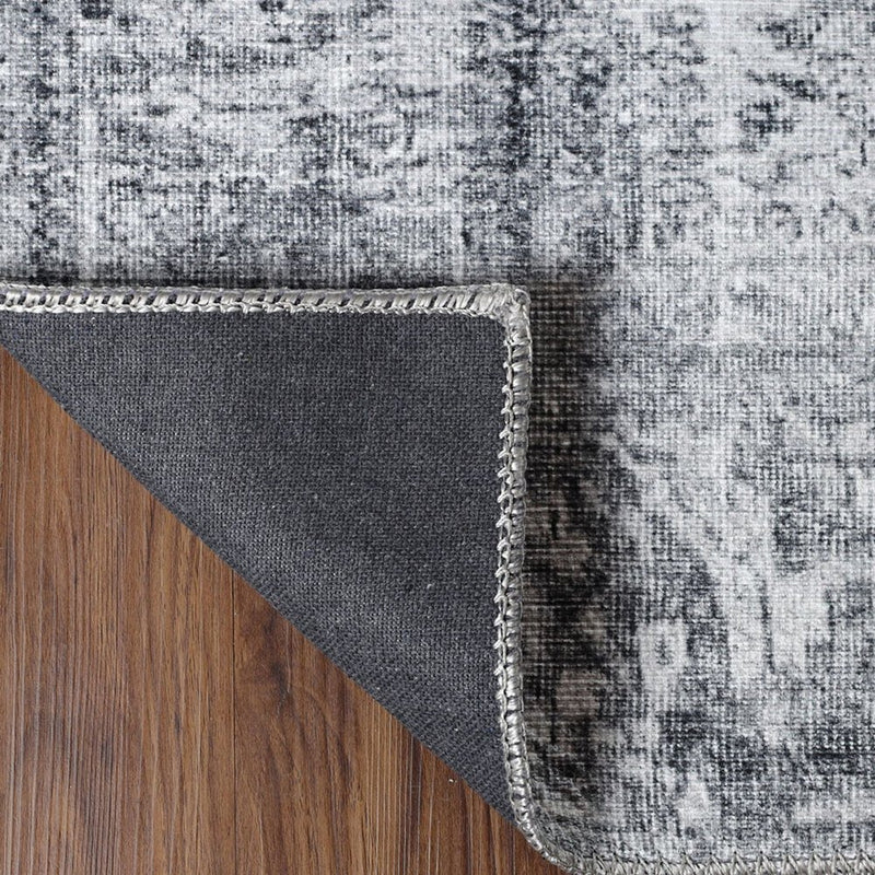 8' Charcoal And Gray Oriental Runner Rug