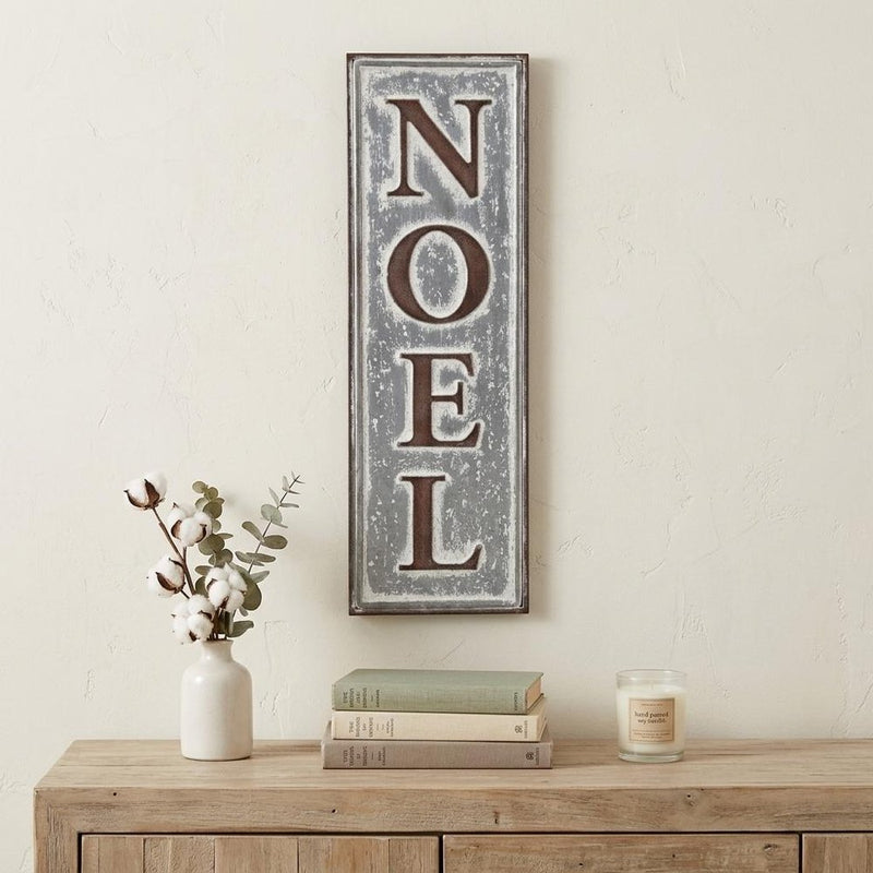 19" X 6" Gray and Brown Christmas Handcrafted Noel Metal Wall Decor
