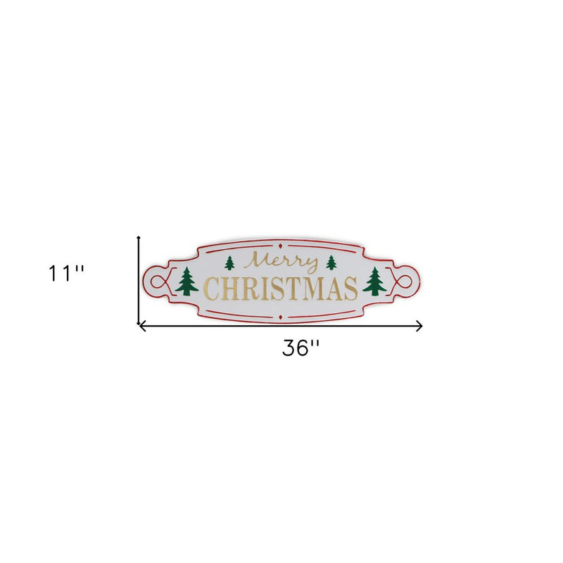 11" X 36" White Green and Red Merry Christmas Metal Wall Decor