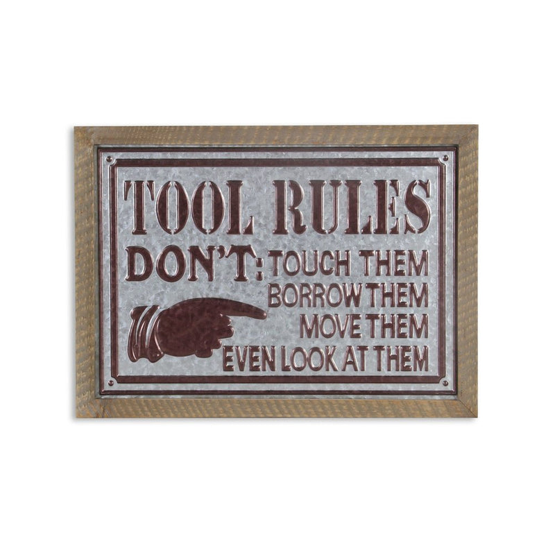 15" X 20" Brown And Gray Tool Rules Wood And Galvanized Metal Wall Decor
