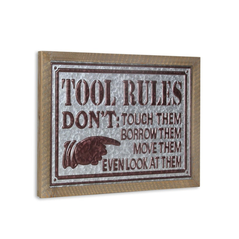 15" X 20" Brown And Gray Tool Rules Wood And Galvanized Metal Wall Decor