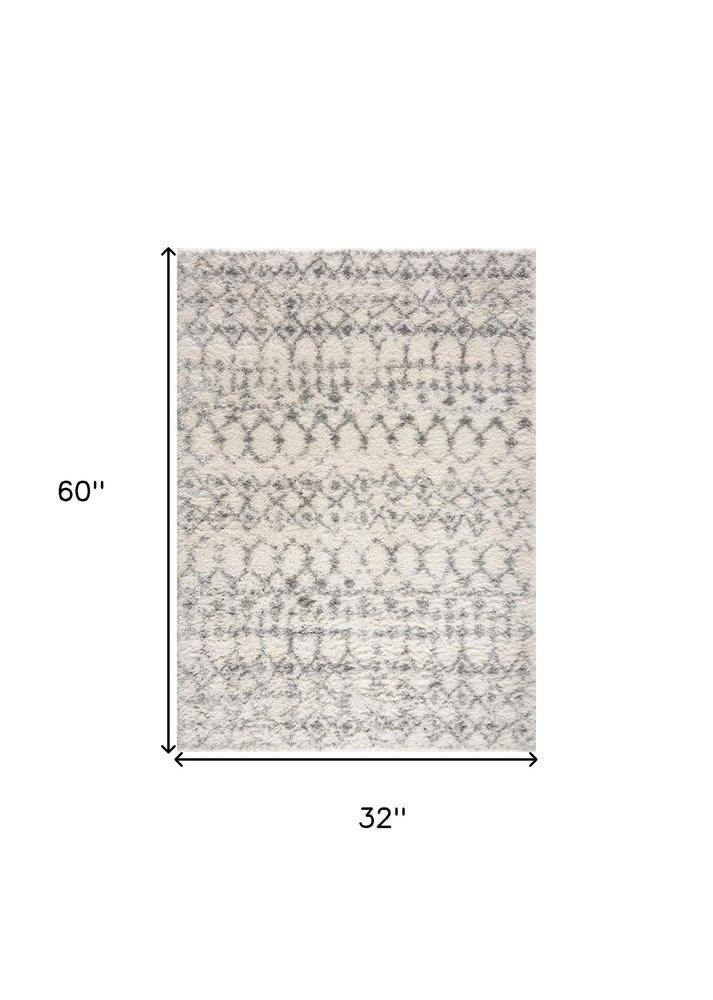 3' X 5' Gray and Ivory Southwestern Shag Power Loom Distressed Area Rug