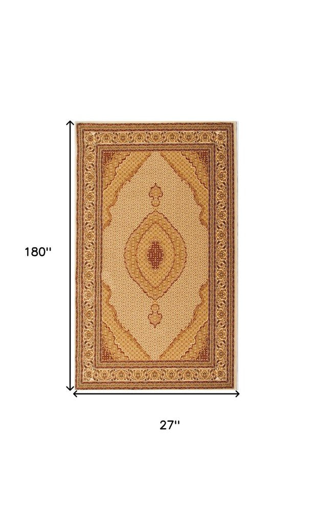15' Beige And Ivory Oriental Runner Rug