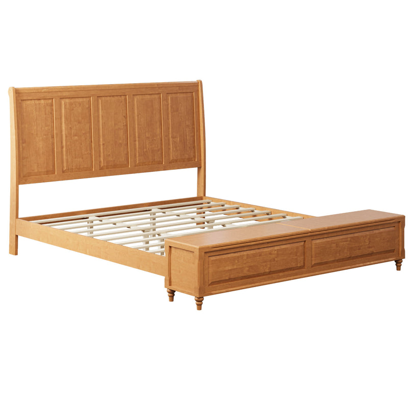 Sleigh Bed Frame With Tall Headboard And Storage Bench