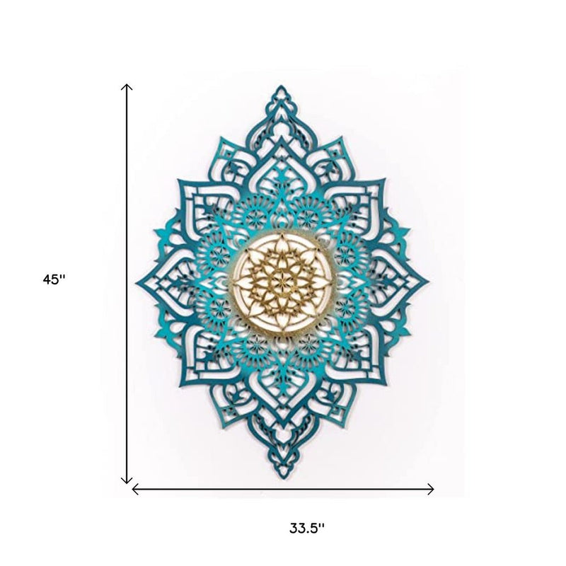45" X 34" Turquoise Solid Wood Hanging Wall Decor