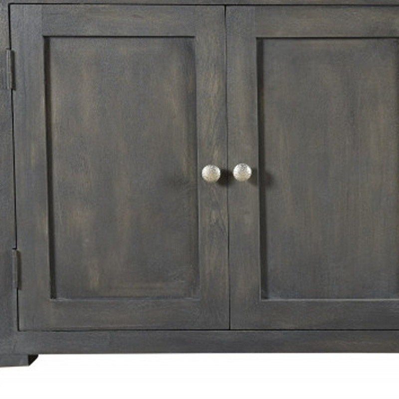 72" Dark Gray Solid Wood Four Drawer Sideboard with Four Doors