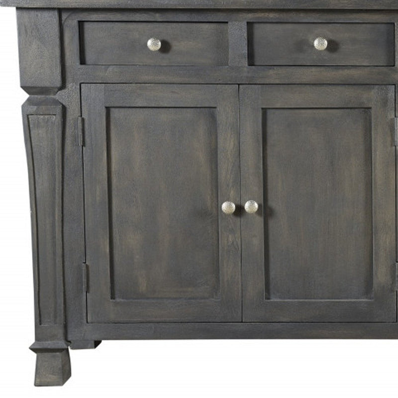 72" Dark Gray Solid Wood Four Drawer Sideboard with Four Doors