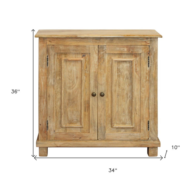 34" Natural Distressed Solid Wood Paneled Sideboard With Two Doors
