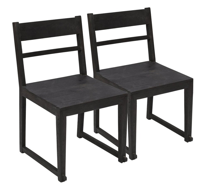Set of Two Dark Gray Ladder Back Dining Side Chairs