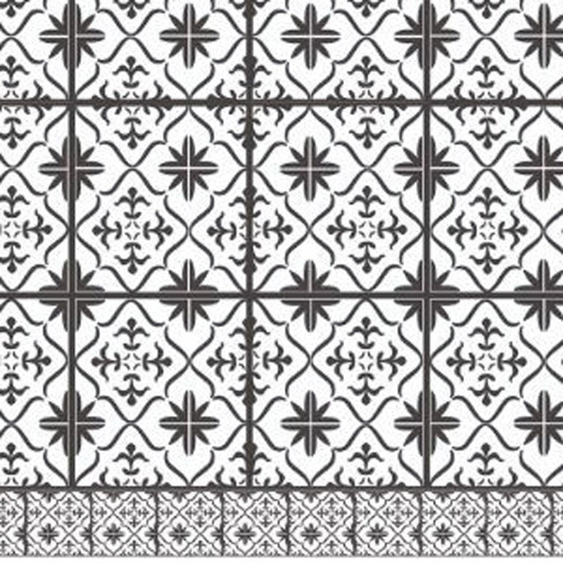 2' X 5' Dark Gray And White Tile Printed Vinyl Area Rug with UV Protection