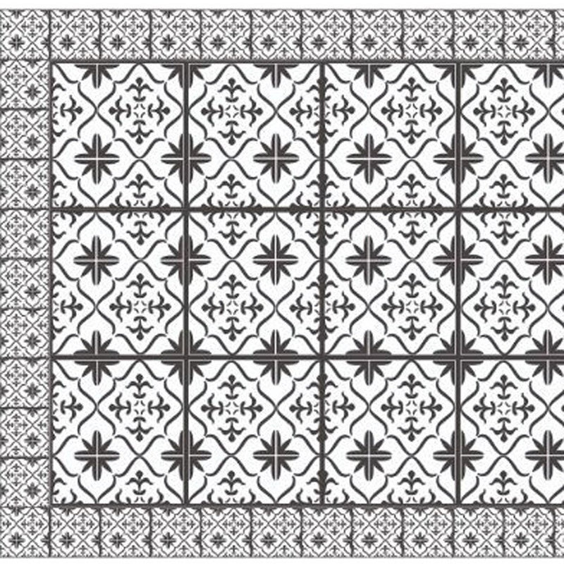 2' X 5' Dark Gray And White Tile Printed Vinyl Area Rug with UV Protection