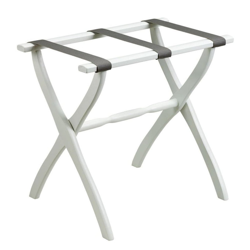 White Folding Luggage Rack With Gray Straps