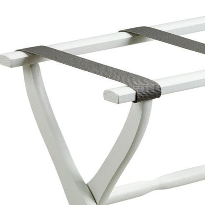 White Folding Luggage Rack With Gray Straps