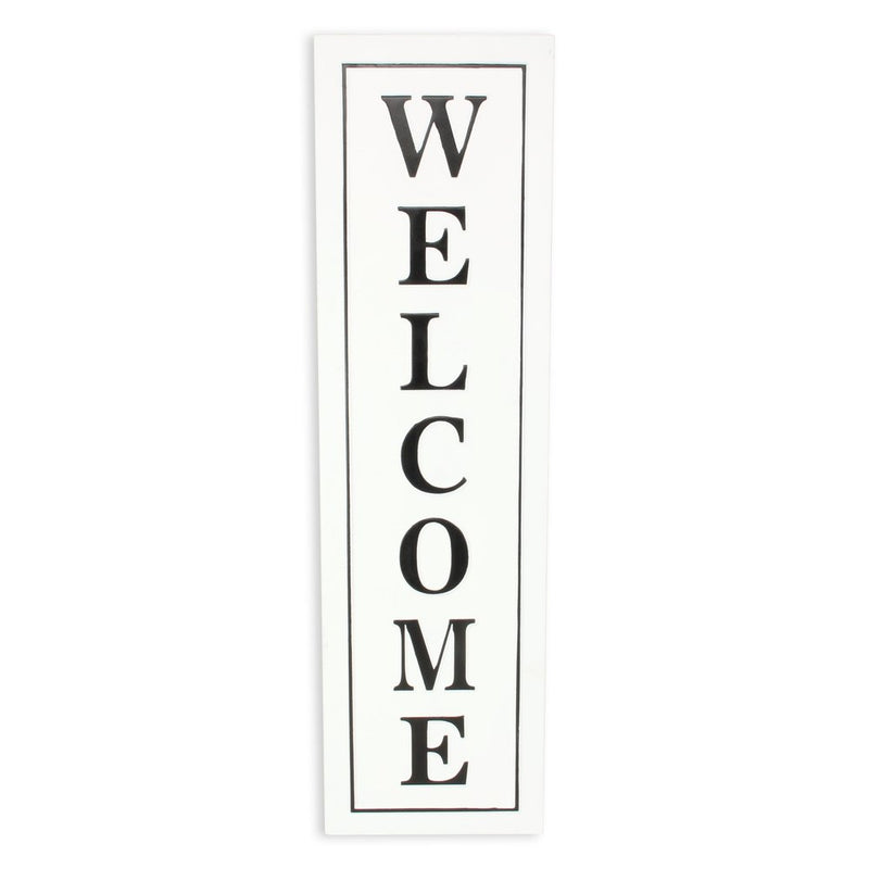 39" X 11" White And Black Welcome Metal Wall Decor