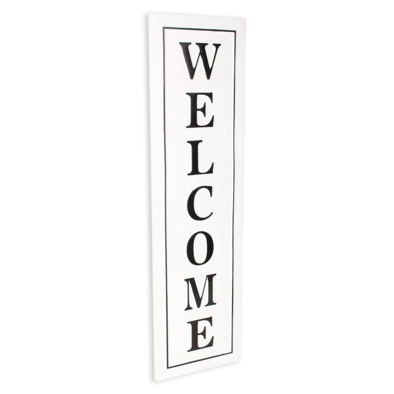 39" X 11" White And Black Welcome Metal Wall Decor