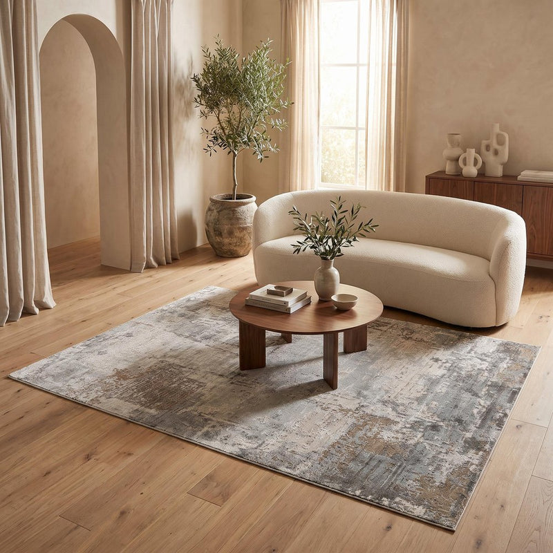 5' X 8' Beige Abstract Power Loom Stain Resistant Area Rug