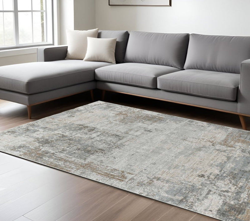 5' X 8' Beige Abstract Power Loom Stain Resistant Area Rug
