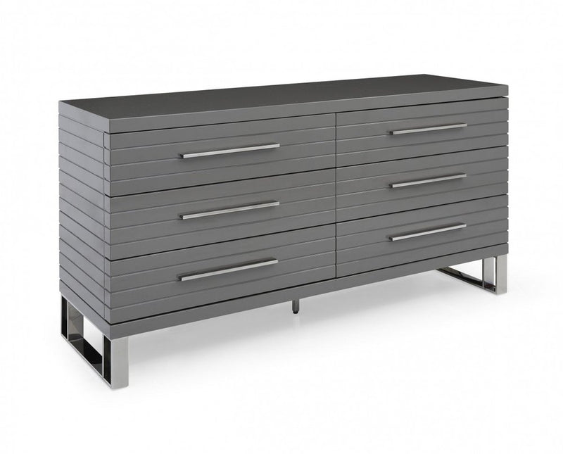 59" Gray Wood Six Drawer Double Dresser