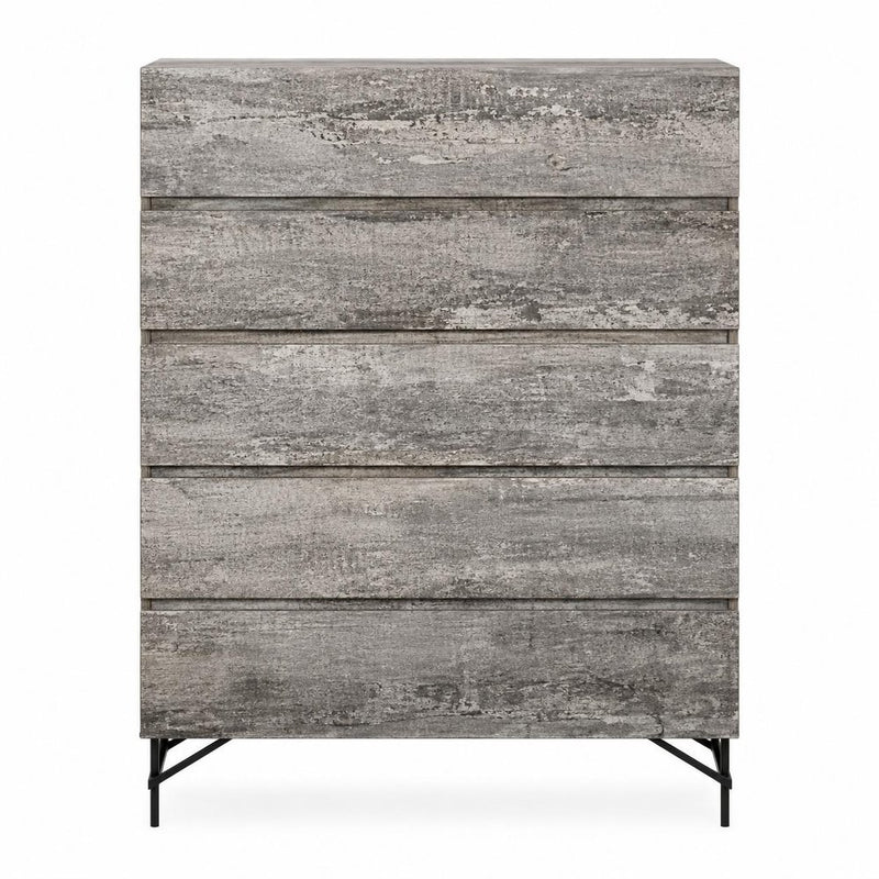 33" Gray Wood Five Drawer Dresser