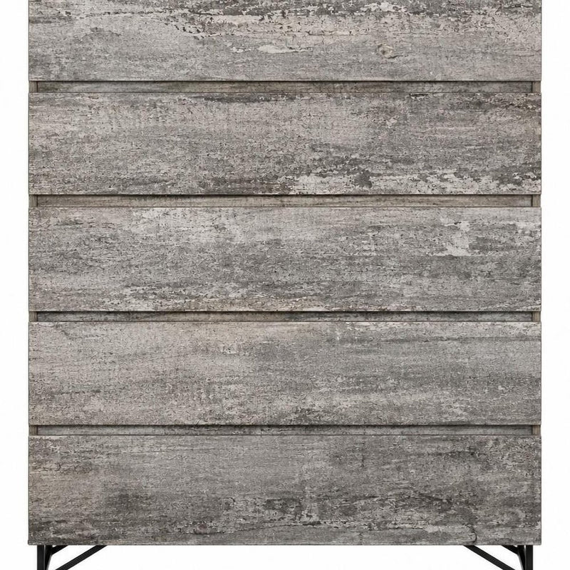 33" Gray Wood Five Drawer Dresser