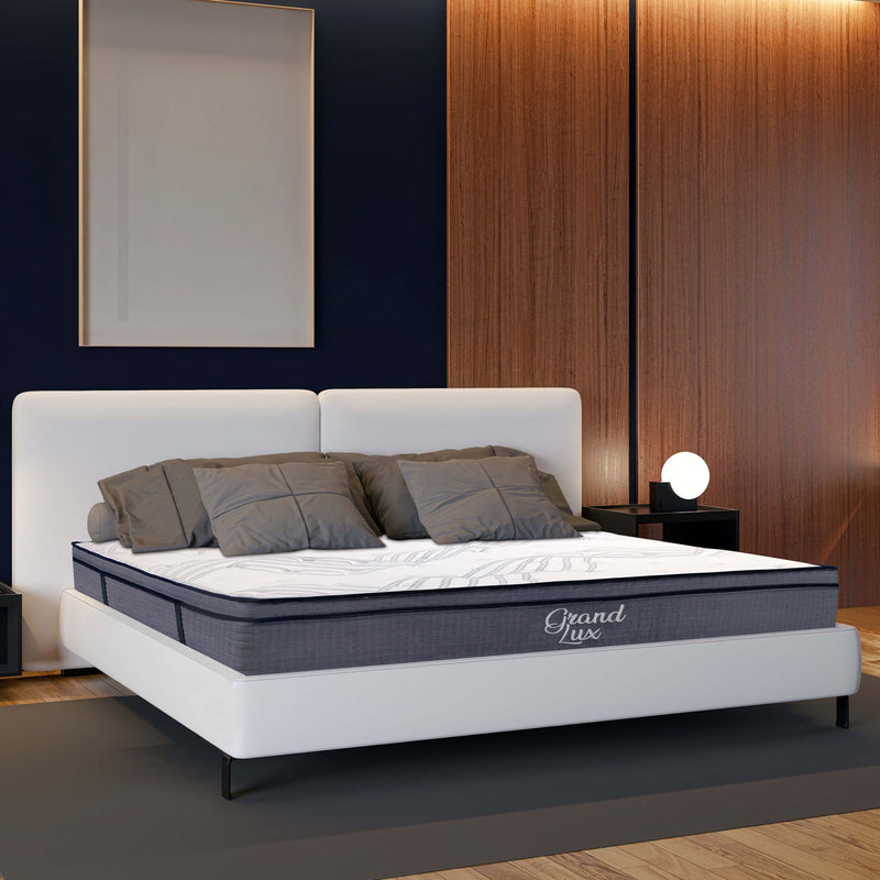 Hybrid Plush Foam Mattress, Soft Polyester Knit Cover, Multi Layer Foam Mattress - White / Gray - King
