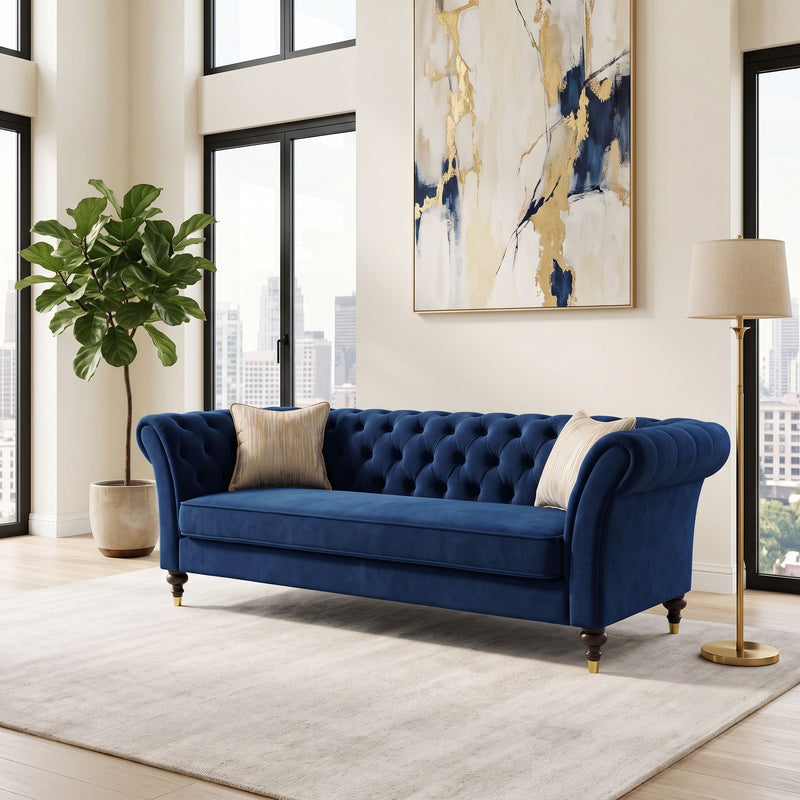 Chesterfield Sofa, 3 Seat Couch With Deep Button Tufted Back, Rolled Arms