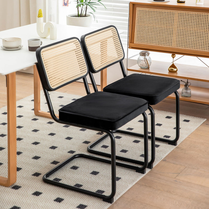 Rattan Side Accent Dining Chairs With Painted Legs (Set of 2)
