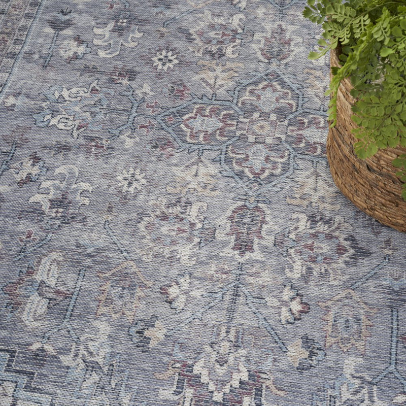 2' X 4' Grey Oriental Power Loom Distressed Washable Area Rug