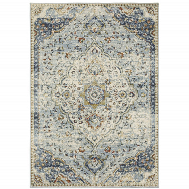 8' X 10' Blue And Beige Oriental Distressed Area Rug