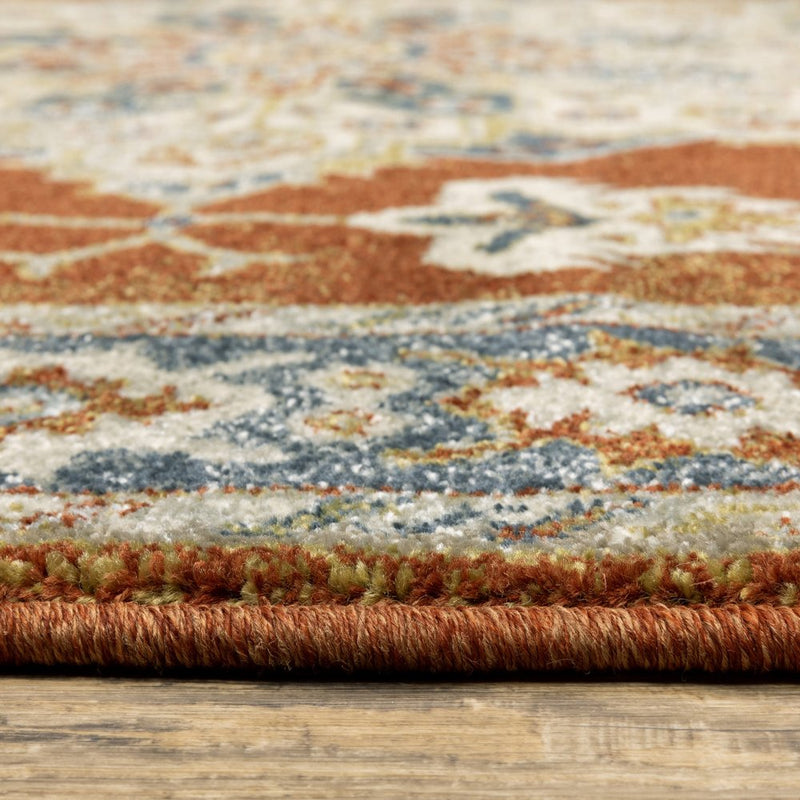 7' X 9' Blue And Beige Oriental Area Rug