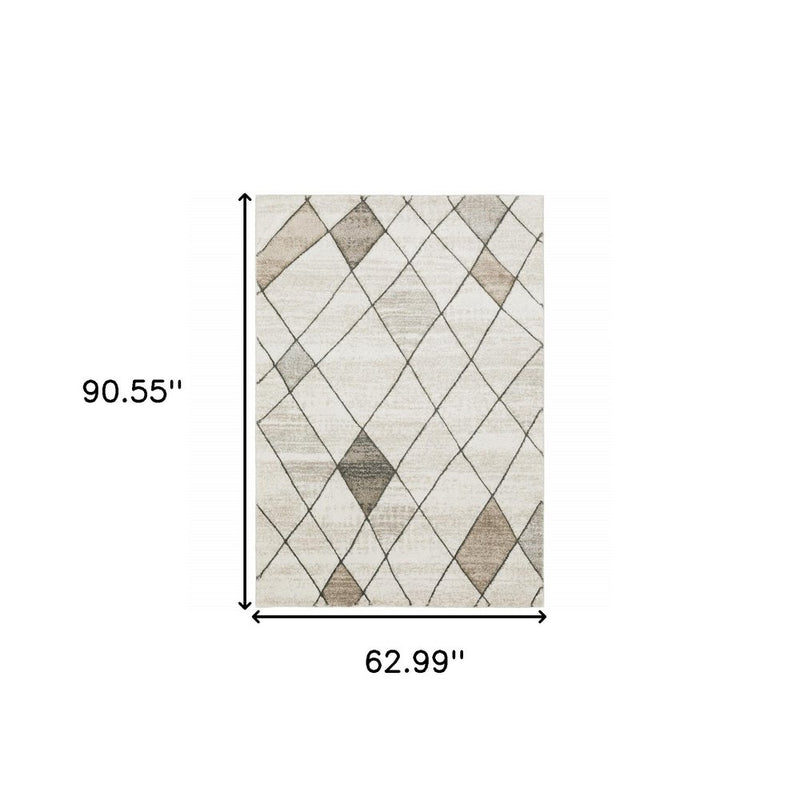 3' X 5' Beige Grey Tan And Brown Geometric Power Loom Stain Resistant Area Rug