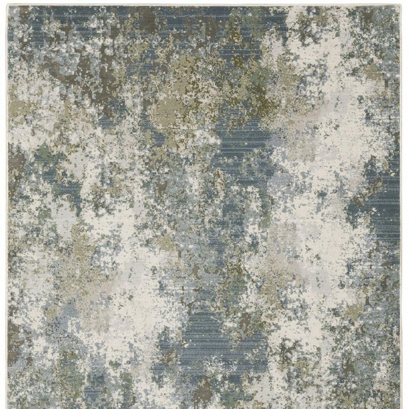 3' X 5' Blue Grey Green And Beige Abstract Power Loom Stain Resistant Area Rug